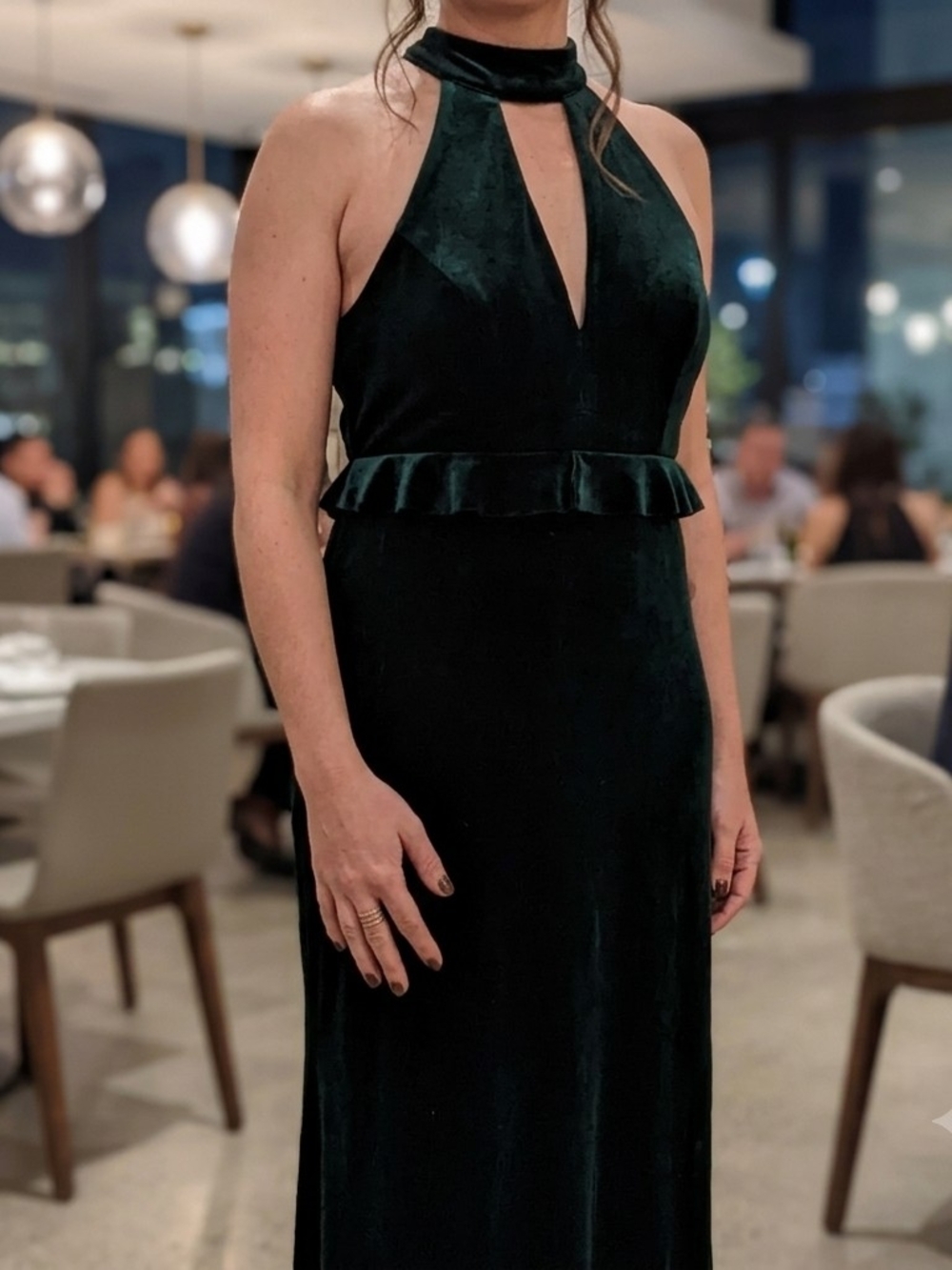 Halter Velvet Maxi Dress in Dark Green